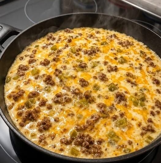 High-Protein Ground Beef Cottage Cheese Queso Skillet Dip